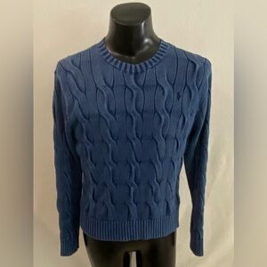 Polo Ralph Lauren Cable Knit Sweater Men’s Large Blue W/Blue Pony Long Sleeve